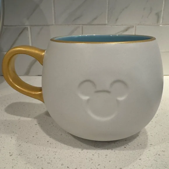 Disney Home White, Gold, Blue Whimsical Mug Mickey Mouse Ears Icon Enjoy” (A) - Picture 1 of 10